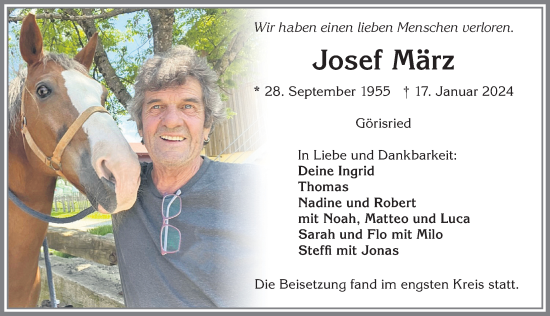 Traueranzeige von Josef März von Allgäuer Zeitung, Marktoberdorf