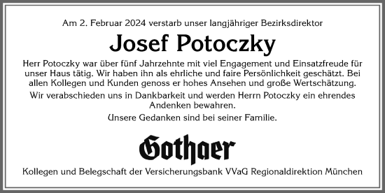 Traueranzeige von Josef Potoczky von Allgäuer Zeitung, Marktoberdorf