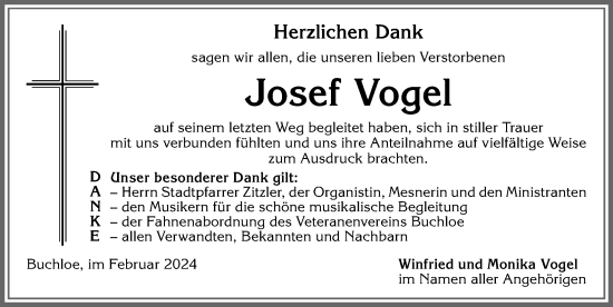 Traueranzeige von Josef Vogel von Allgäuer Zeitung, Kaufbeuren/Buchloe