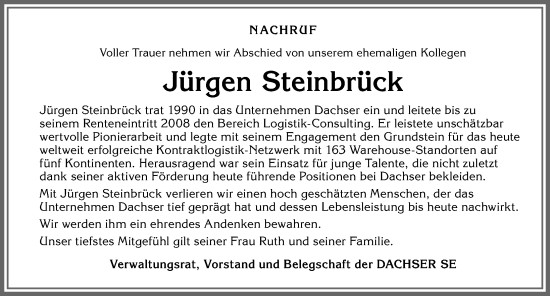 Traueranzeige von Jürgen Steinbrück von Allgäuer Zeitung,Kempten