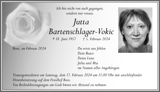 Traueranzeige von Jutta Bartenschlager-Vokic von Memminger Zeitung