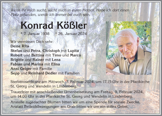 Traueranzeige von Konrad Kößler von Allgäuer Zeitung, Kaufbeuren/Buchloe
