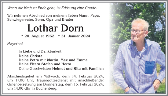 Traueranzeige von Lothar Dorn von Allgäuer Zeitung,Kempten