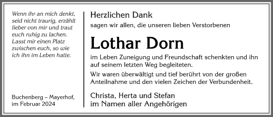 Traueranzeige von Lothar Dorn von Allgäuer Zeitung,Kempten
