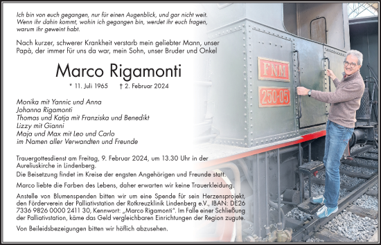 Traueranzeige von Marco Rigamonti von Der Westallgäuer