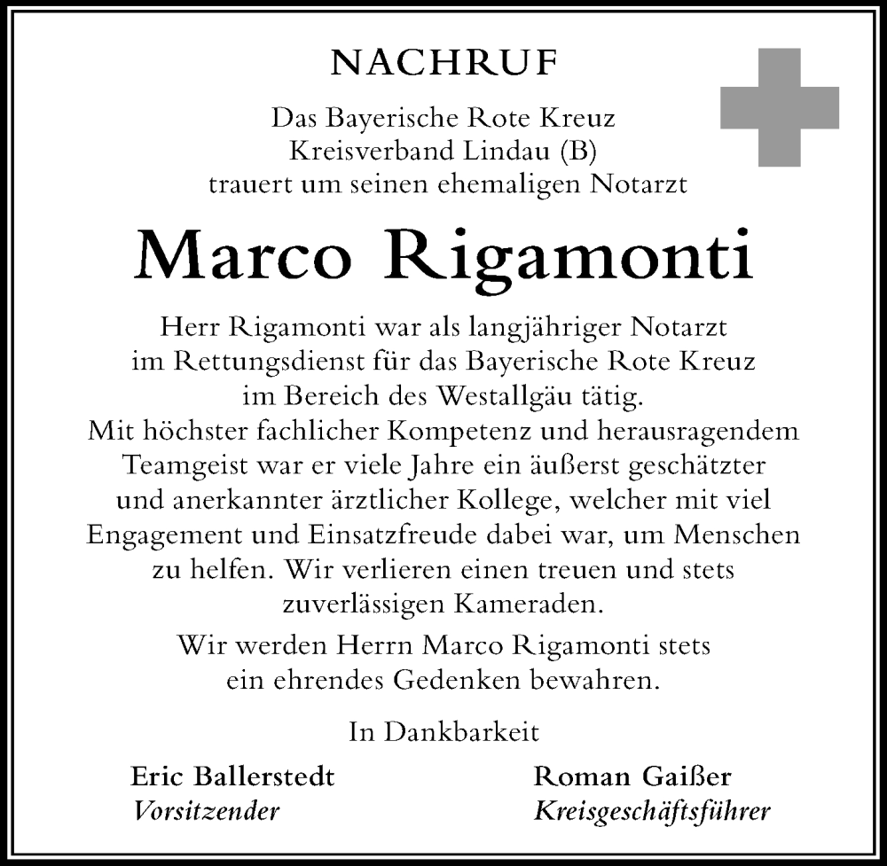  Traueranzeige für Marco Rigamonti vom 08.02.2024 aus Der Westallgäuer