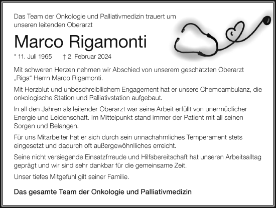 Traueranzeige von Marco Rigamonti von Der Westallgäuer