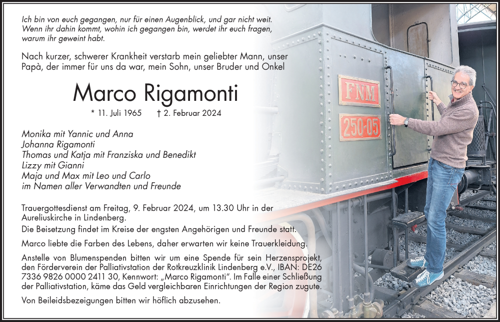  Traueranzeige für Marco Rigamonti vom 07.02.2024 aus Der Westallgäuer
