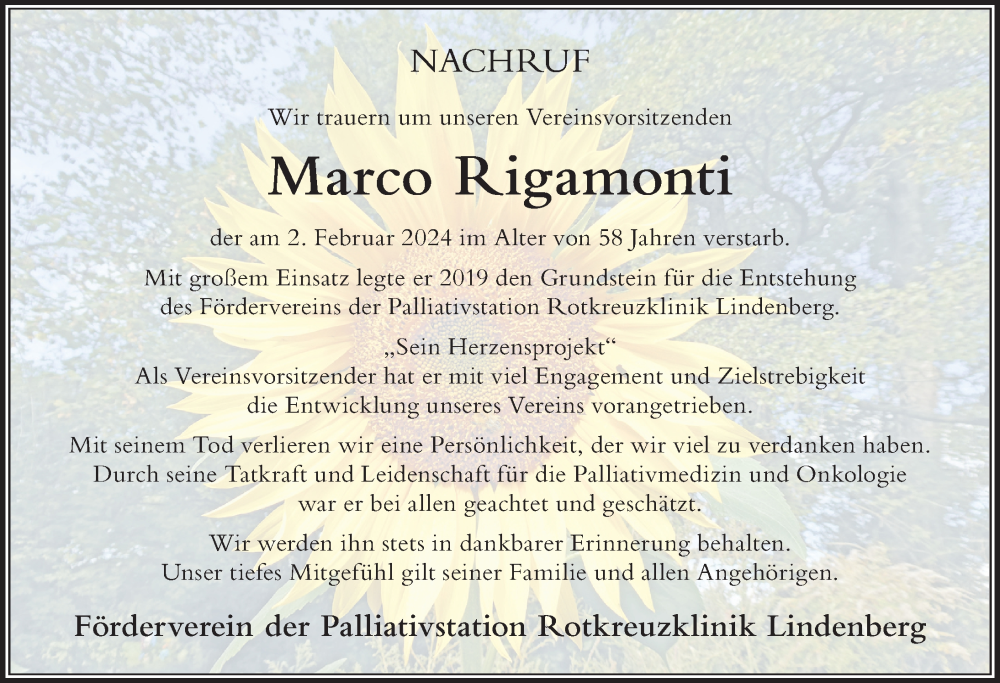  Traueranzeige für Marco Rigamonti vom 09.02.2024 aus Der Westallgäuer