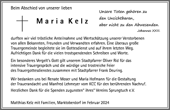 Traueranzeige von Maria Kelz von Allgäuer Zeitung, Marktoberdorf