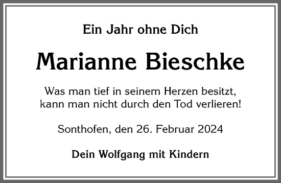 Traueranzeige von Marianne Bieschke von Allgäuer Anzeigeblatt