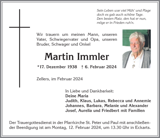 Traueranzeige von Martin Immler von Allgäuer Anzeigeblatt