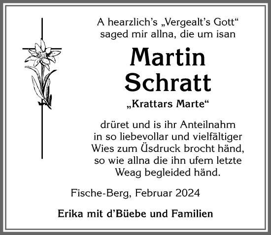 Traueranzeige von Martin Schratt von Allgäuer Anzeigeblatt