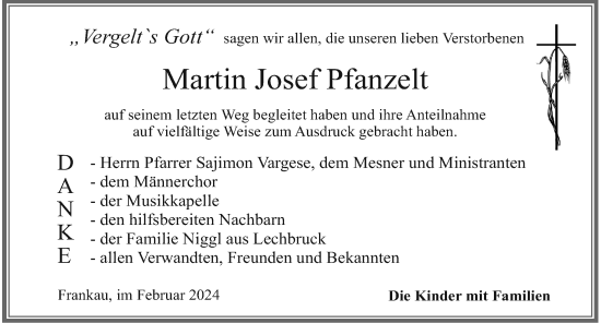 Traueranzeige von Martin Josef Pfanzelt von Allgäuer Zeitung, Marktoberdorf