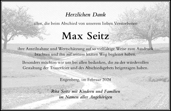 Traueranzeige von Max Seitz von Der Westallgäuer