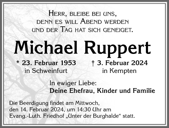 Traueranzeige von Michael Ruppert von Allgäuer Zeitung,Kempten