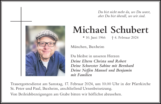 Traueranzeige von Michael Schubert von Memminger Zeitung