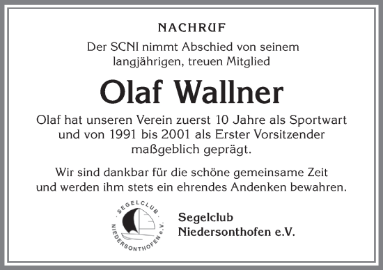 Traueranzeige von Olaf Wallner von Allgäuer Anzeigeblatt