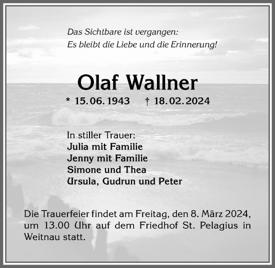 Traueranzeige von Olaf Wallner von Allgäuer Zeitung,Kempten