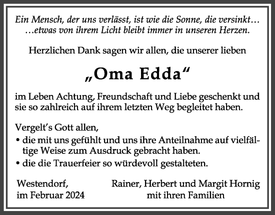 Traueranzeige von Oma Edda  von Allgäuer Zeitung, Kaufbeuren/Buchloe