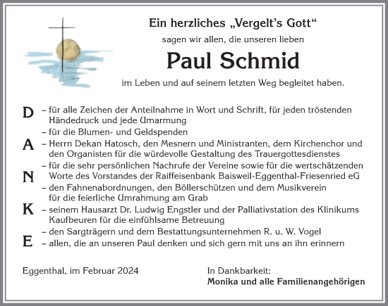 Traueranzeige von Paul Schmid von Allgäuer Zeitung, Kaufbeuren/Buchloe