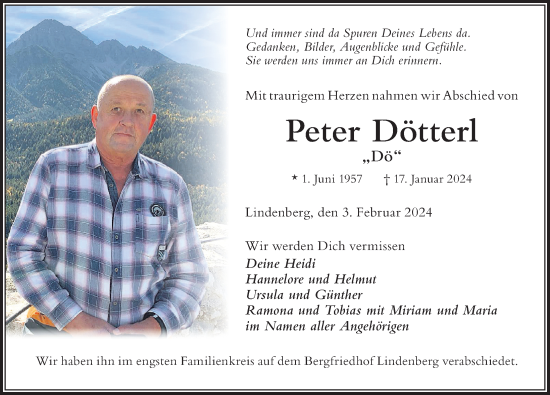 Traueranzeige von Peter Dötterl von Der Westallgäuer