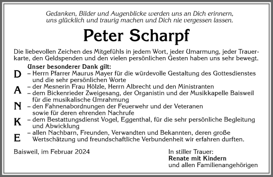 Traueranzeige von Peter Scharpf von Allgäuer Zeitung, Kaufbeuren/Buchloe