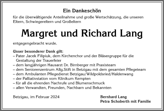 Traueranzeige von Richard Lang von Allgäuer Zeitung,Kempten