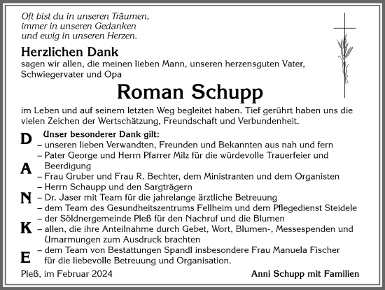Traueranzeige von Roman Schupp von Memminger Zeitung