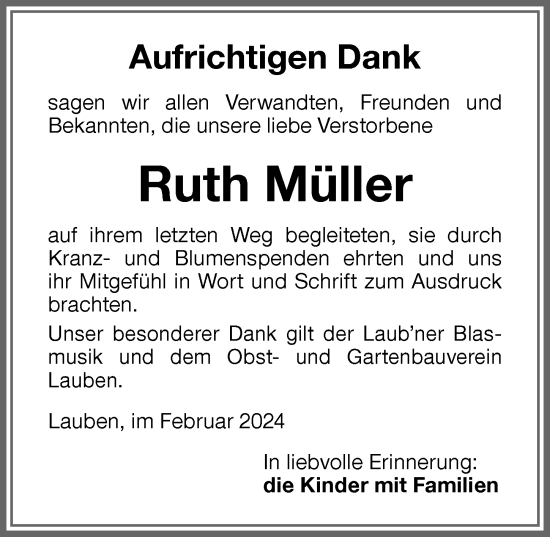 Traueranzeige von Ruth Müller von Memminger Zeitung