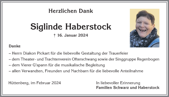 Traueranzeige von Siglinde Haberstock von Allgäuer Anzeigeblatt
