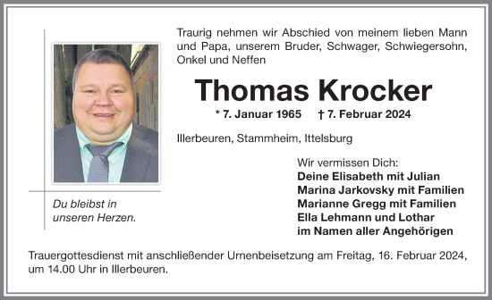 Traueranzeige von Thomas Krocker von Memminger Zeitung