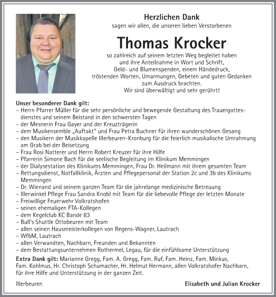 Traueranzeige von Thomas Krocker von Memminger Zeitung