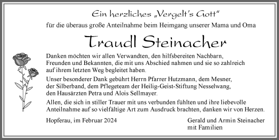 Traueranzeige von Traudl Steinacher von Allgäuer Zeitung, Füssen
