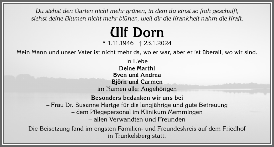 Traueranzeige von Ulf Dorn von Memminger Zeitung