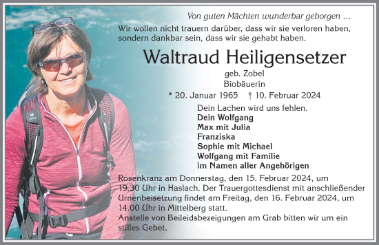 Traueranzeige von Waltraud Heiligensetzer von Allgäuer Zeitung,Kempten