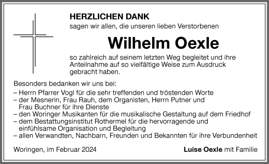 Traueranzeige von Wilhelm Oexle von Memminger Zeitung