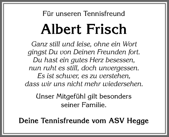 Traueranzeige von Albert Frisch von Allgäuer Zeitung,Kempten