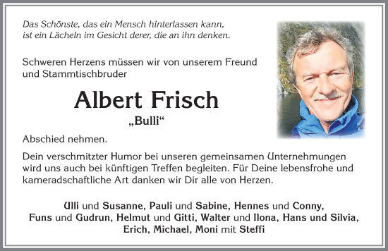 Traueranzeige von Albert Frisch von Allgäuer Zeitung,Kempten