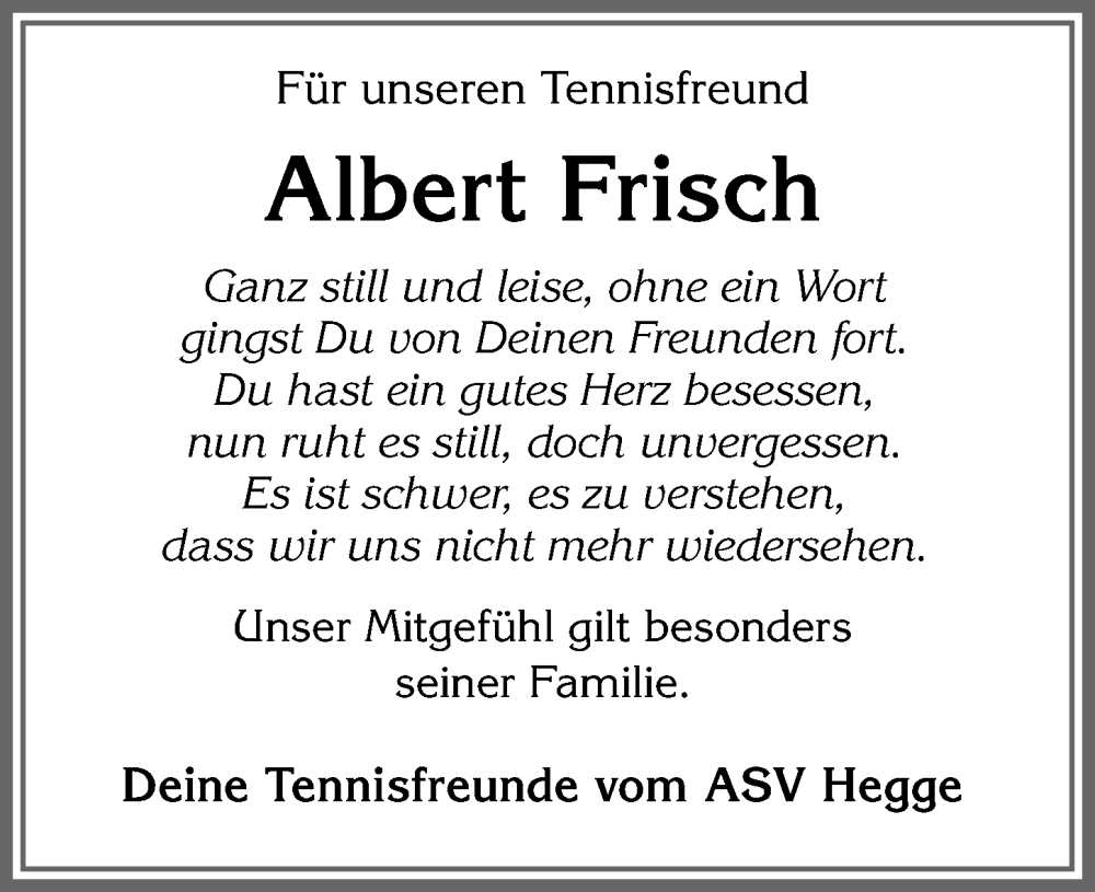  Traueranzeige für Albert Frisch vom 09.03.2024 aus Allgäuer Zeitung,Kempten