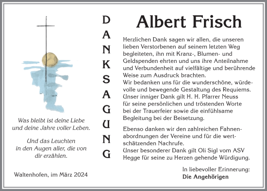 Traueranzeige von Albert Frisch von Allgäuer Zeitung,Kempten