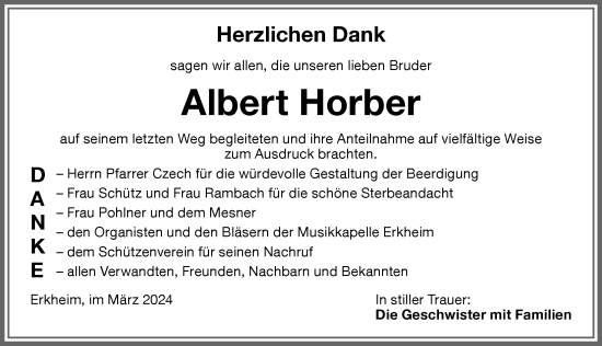 Traueranzeige von Albert Horber von Memminger Zeitung