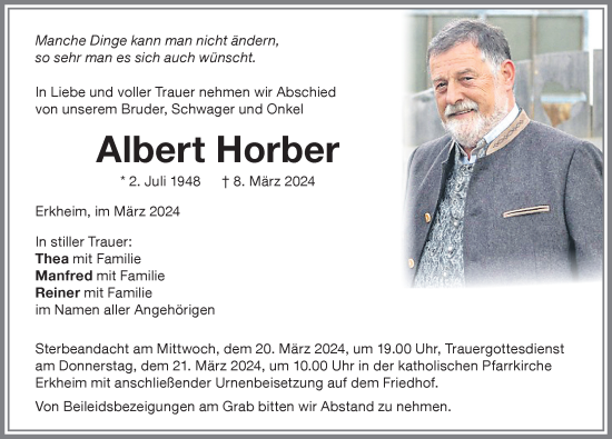 Traueranzeige von Albert Horber von Memminger Zeitung