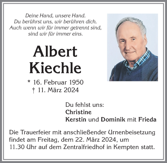 Traueranzeige von Albert Kiechle von Allgäuer Zeitung,Kempten