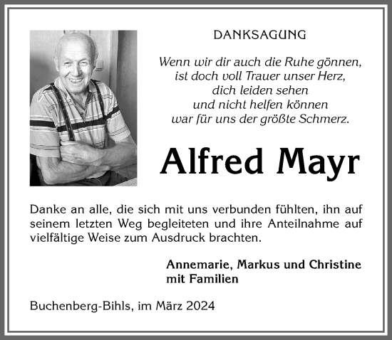 Traueranzeige von Alfred Mayr von Allgäuer Zeitung,Kempten
