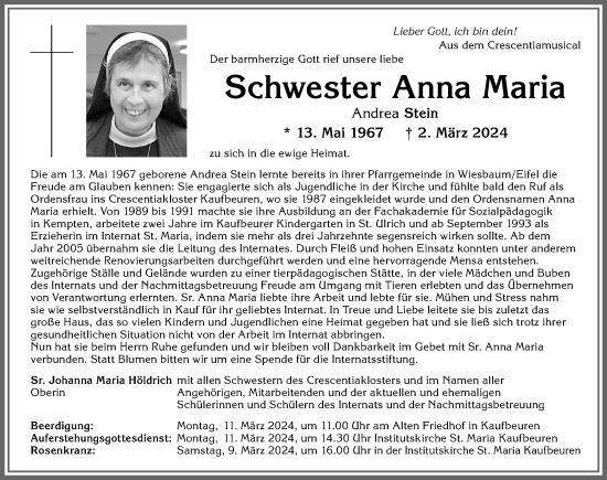 Traueranzeige von Andrea Stein von Allgäuer Zeitung, Marktoberdorf