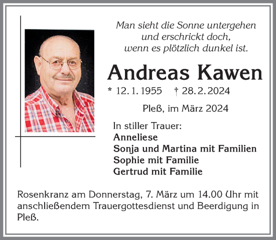 Traueranzeige von Andreas Kawen von Memminger Zeitung