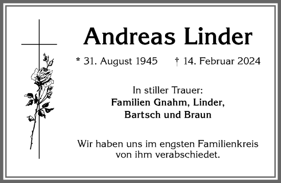 Traueranzeige von Andreas Linder von Allgäuer Zeitung,Kempten