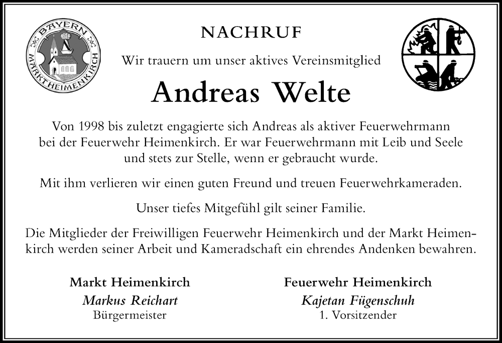  Traueranzeige für Andreas Welte vom 07.03.2024 aus Der Westallgäuer