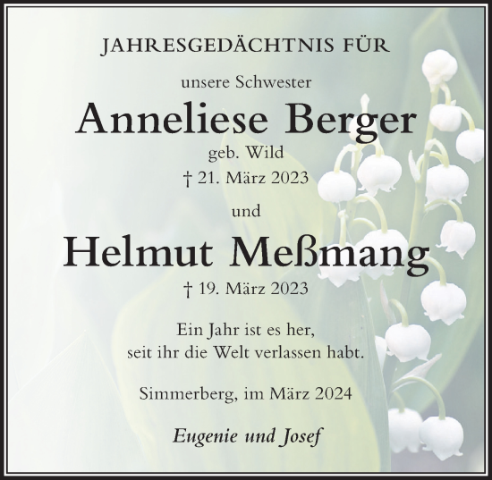 Traueranzeige von Anneliese Berger von Der Westallgäuer